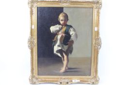 A gilt framed oil on panel depicting a young child, approximately 49 cm x 38 cm image size.