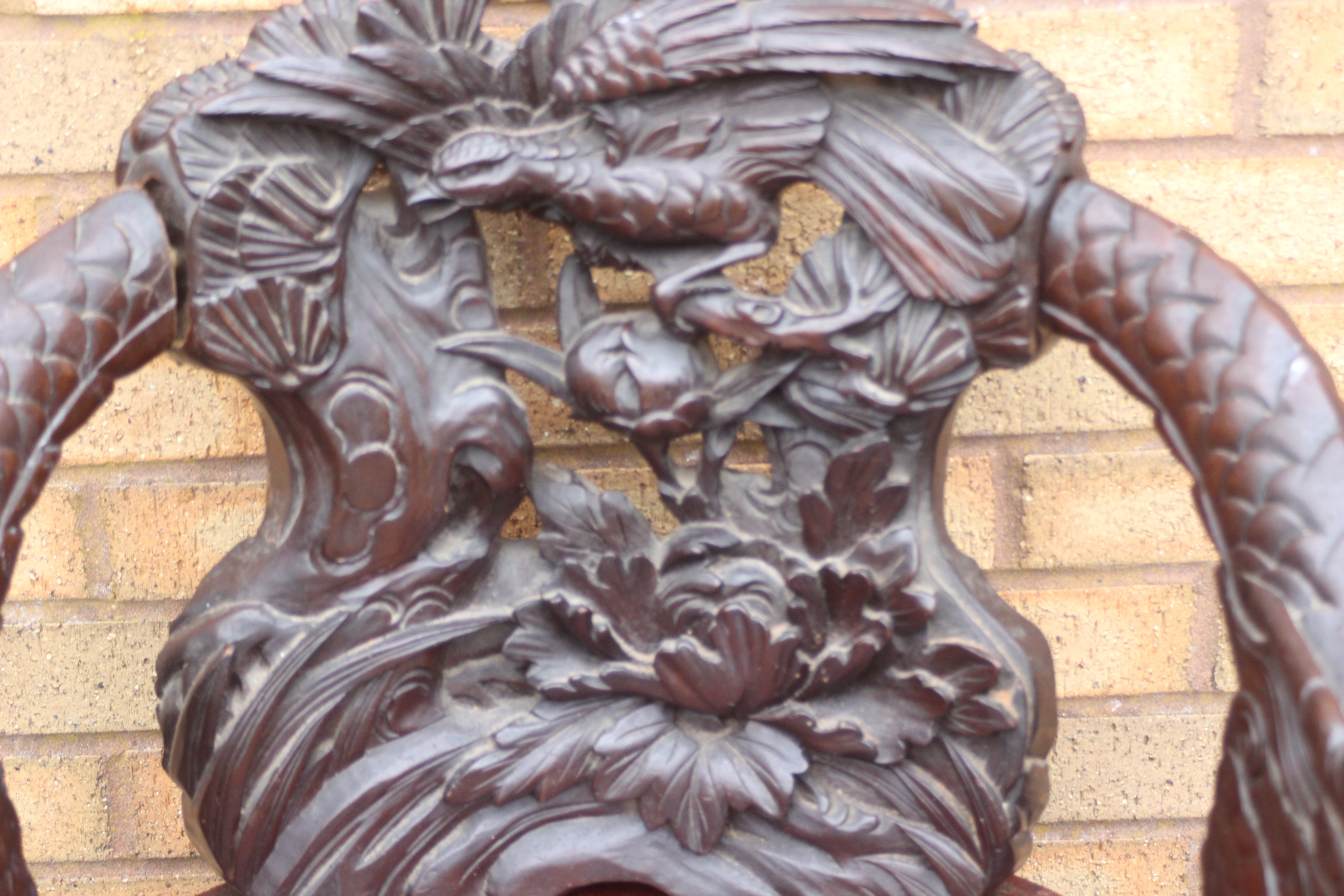 A profusely carved Chinese Dragon chair, carved dragon arms, phoenix to the backrest, - Image 3 of 4