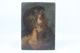 A small oil on panel depicting a bearded gentleman in profile, marked verso Peruzzini,