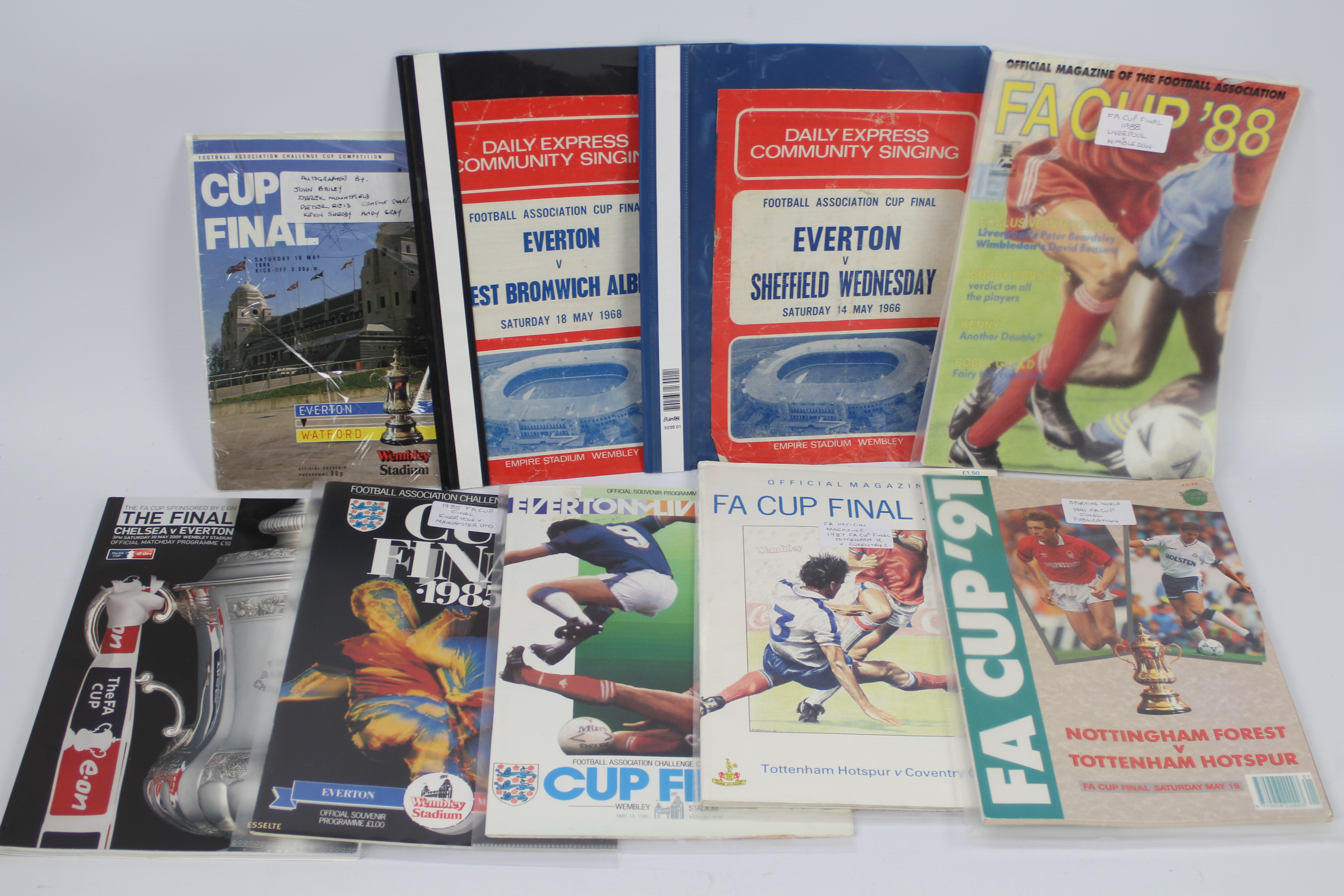 FA Cup - A collection of FA Cup final programmes including one signed (1984) and three Daily