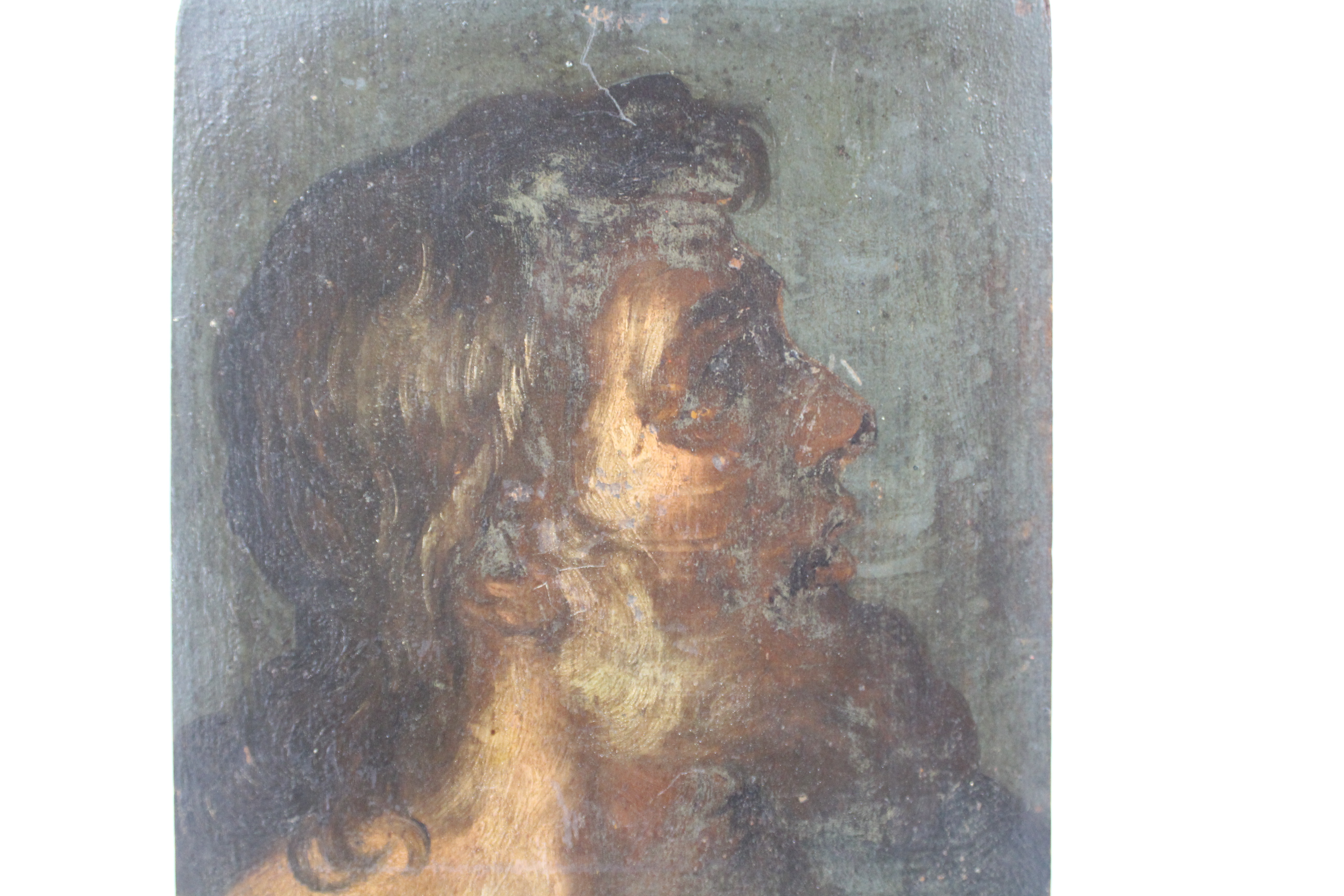 A small oil on panel depicting a bearded gentleman in profile, marked verso Peruzzini, - Image 2 of 6