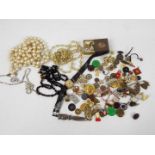 Withdrawn - Lot to include costume jewellery, two white metal rings with indistinct marks,