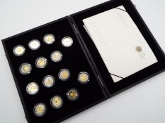 United Kingdom 25th anniversary Silver Proof Collection of One Pound Coins - 14 encapsulated
