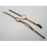 Two 9ct gold cased wrist watches on rolled gold / plated bracelets.