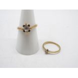 Two 9ct gold stone set rings, one size L, the other size O, 3.4 grams all in.