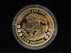 London Mint - a gold plated Sterling Silver coin issued '2009 St George and the Dragon' £5 proof