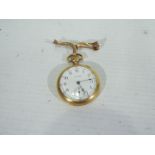 A mid-purity yellow metal cased fob watch, the case stamped 14k 585 Fine,