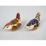 Royal Crown Derby - two paperweights depicting birds (Wren),