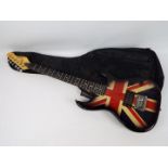 Encore 6-string electric solid guitar with Union Jack decoration in soft case
