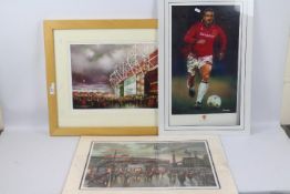 Three Manchester United related prints to include a limited edition print after Steven Scholes,