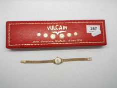 A lady's 14ct gold cased Vulcain wrist watch on bracelet stamped 14k, 17.