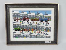 Gordon Barker (contemporary Devon artist) - Acrylic on paper street scene depicting a Christmas