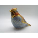 Royal Crown Derby - A paperweight in the form of a Waxwing, gold stopper, approximately 8.5 cm (h).