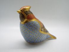 Royal Crown Derby - A paperweight in the form of a Waxwing, gold stopper, approximately 8.5 cm (h).