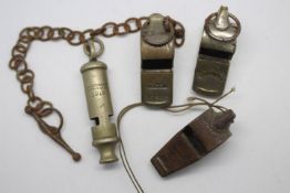Vintage whistles to include three Acme Thunderer, one marked for LM&SR and a J Hudson & Co,