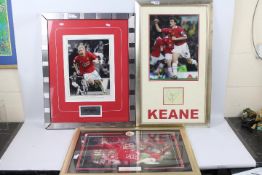 Three framed Manchester United related photographic displays to include Roy Keane,