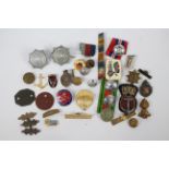 Badges, buttons and similar, some fire brigade and military.