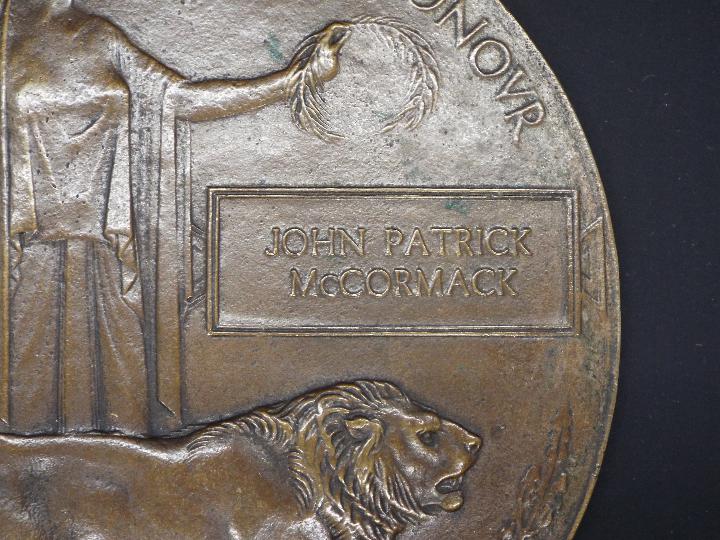 A World War One (WW1 / WWI) bronze memorial plaque to John Patrick McCormack. - Image 2 of 5