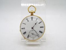 18K - A yellow metal cased pocket watch, the case interior stamped 18K,