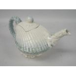 A William Brownfield novelty teapot in the form of a cockle shell with light blue tinted