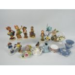 A collection of mixed ceramics to include Hummel figures, Wedgwood Jasperware,