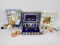 Lot to include a jewellery box with embossed decoration, a sterling silver Christening spoon in box,