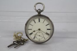 A silver cased pocket watch, Chester assay, movement signed Peter Black,