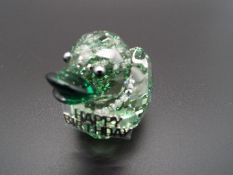 Swarovski Crystal - a green crystal Duck 'Happy Birthday', approx 5.