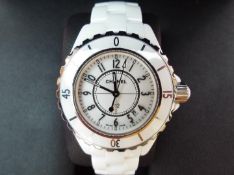 Chanel J12 - a lady's white ceramic quartz wristwatch,
