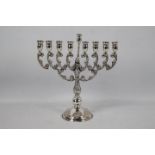 Judaica - A 925 fineness white metal Hanukkah menorah with nine lights, stamped 925, 29 cm (h),
