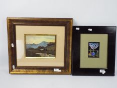 A framed watercolour landscape scene, si