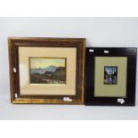 A framed watercolour landscape scene, si