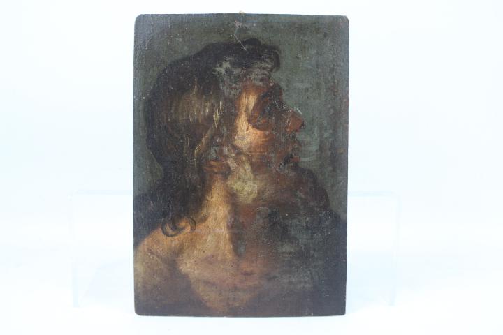 A small oil on panel depicting a bearded