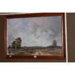 Denis Ackroyd, Sheep in Landscape, oil on board, signed lower left, 49 x 74cm, framed.