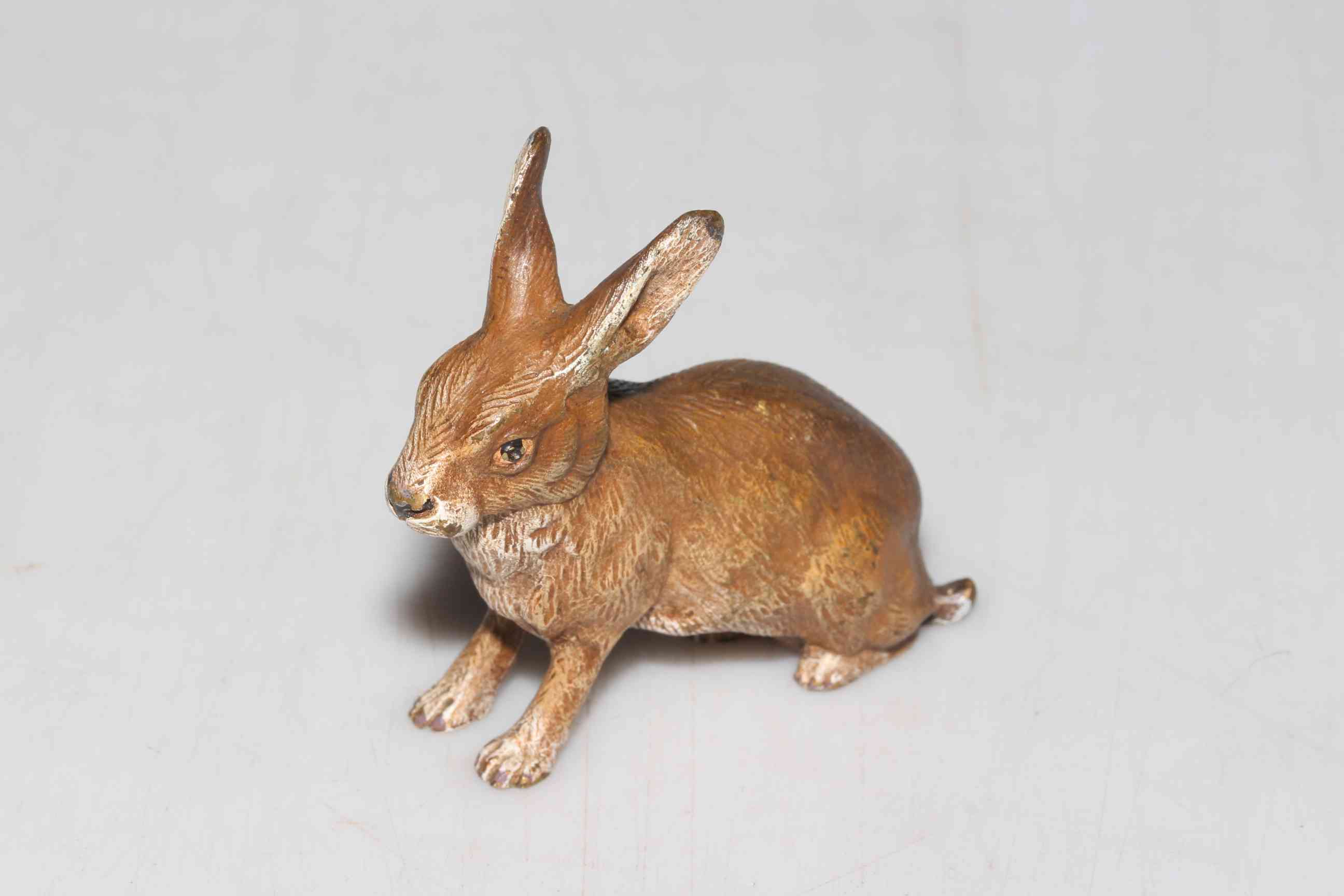 Austrian cold painted bronze hare, c1900s, 6cm high.