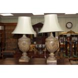 Pair of large composite lamps and shades, 102cm.