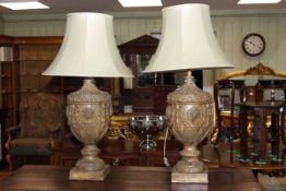 Pair of large composite lamps and shades, 102cm.