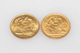 1900 and 1908 gold half sovereigns (2).