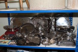 Collection of silver plated wares including trays, teapots, cased cutlery, etc.