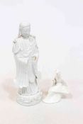 Chinese blanc de chine figure, 12.5cm and a small figure.