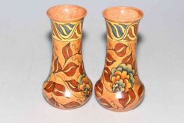 Pair of George Clews Chameleon ware vases, 21cm.
