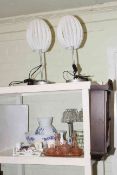 Wall clock, wash bowl and jug, Coalport, vanity set, table lamps, etc.