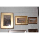 Three framed watercolours including The Matterhorn and Framed oileograph (4).