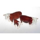 Beswick Hereford bull, cow and calf figures (3).