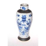 Chinese crackle glaze blue and white vase decorated with figures in interior scene,