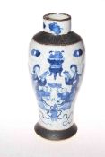 Chinese crackle glaze blue and white vase decorated with figures in interior scene,