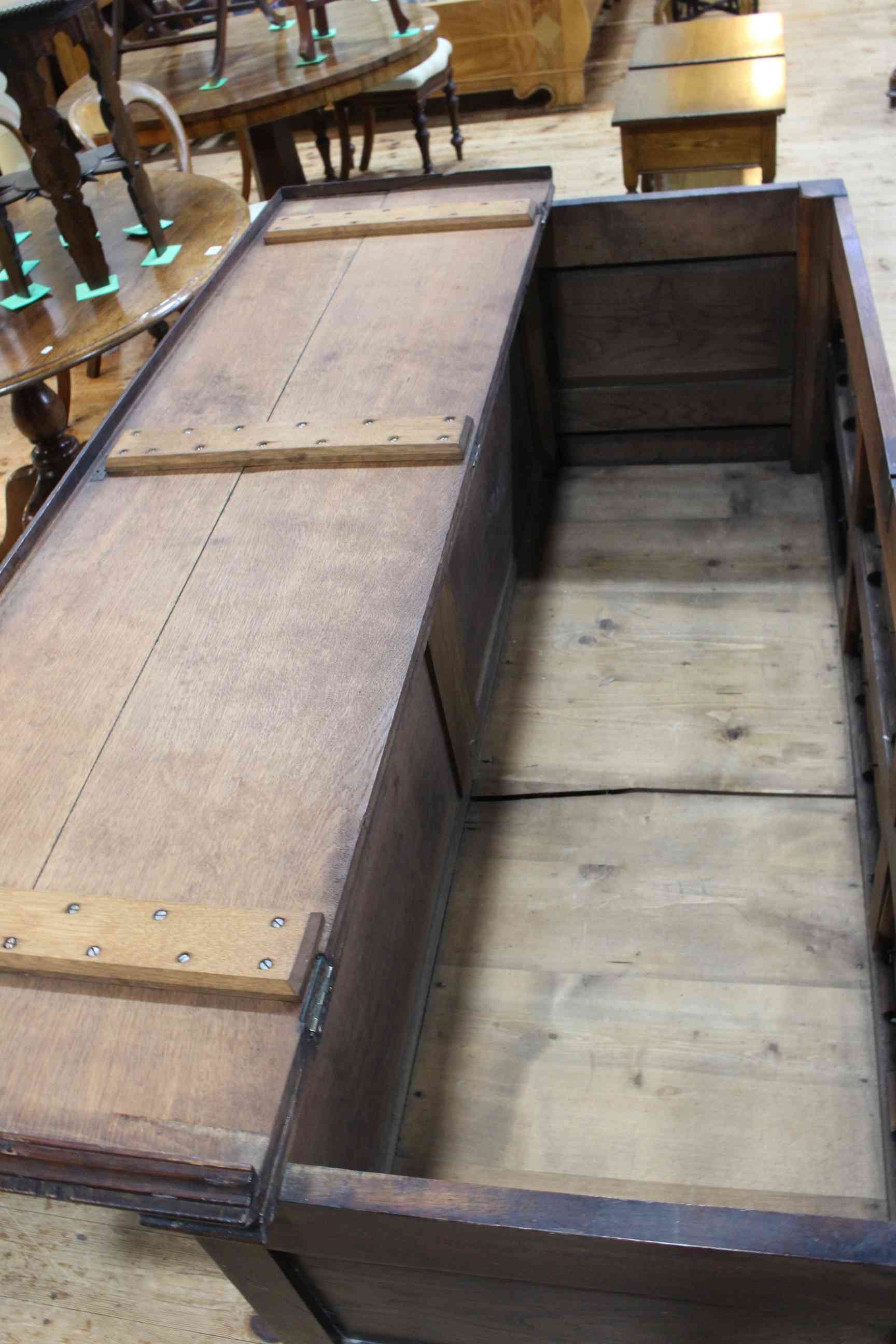 19th Century oak and mahogany Lancashire mule chest having six faux drawers above three base - Image 2 of 2