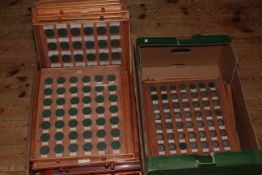 A very good collection of early silver coinage, housed in wooden coin trays. Dating c1679 to c1940s.