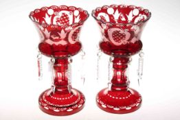 Pair of Bohemian ruby red lustres.