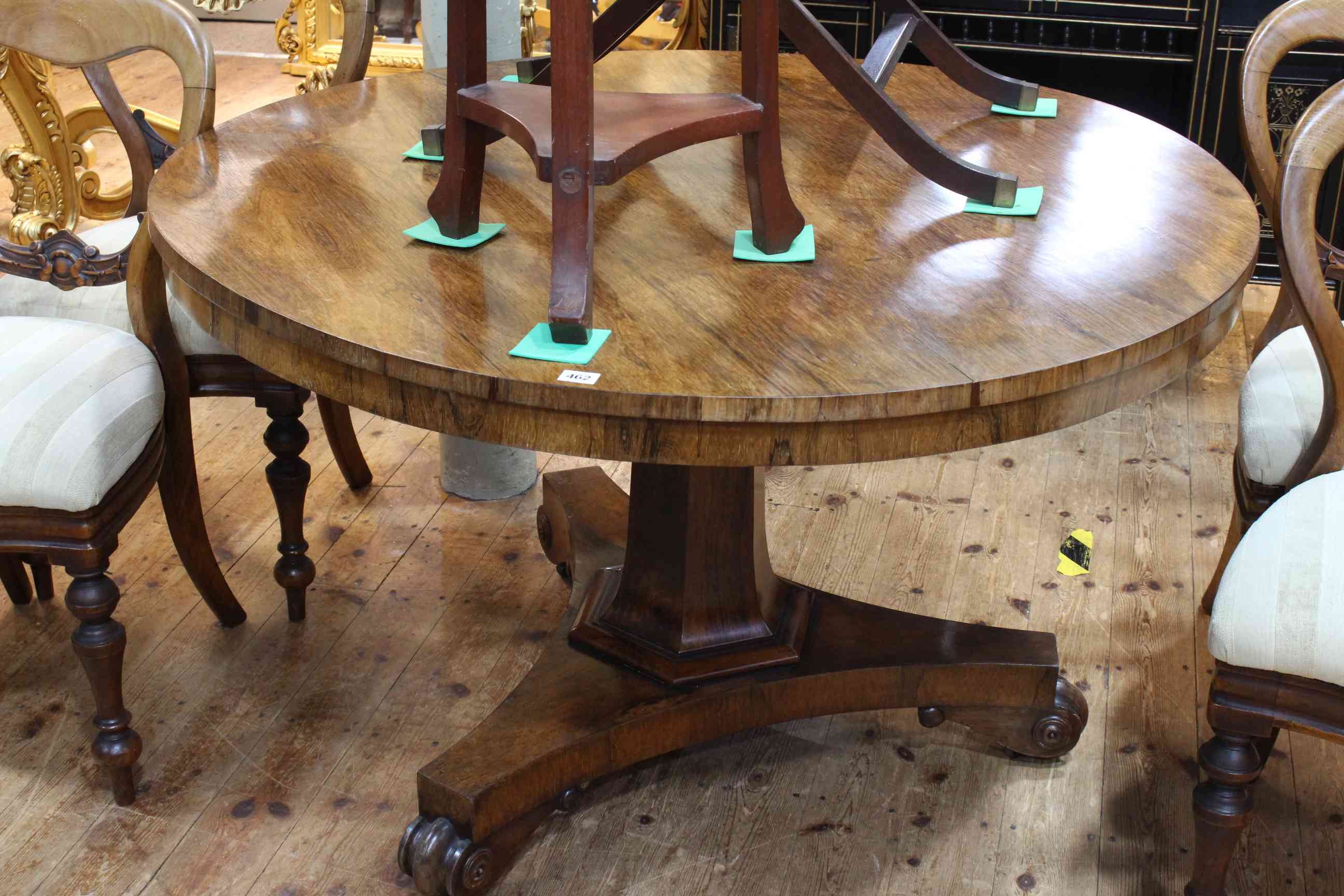 Victorian circular rosewood loo table on hexagonal pedestal to inverted triform base, - Image 2 of 2